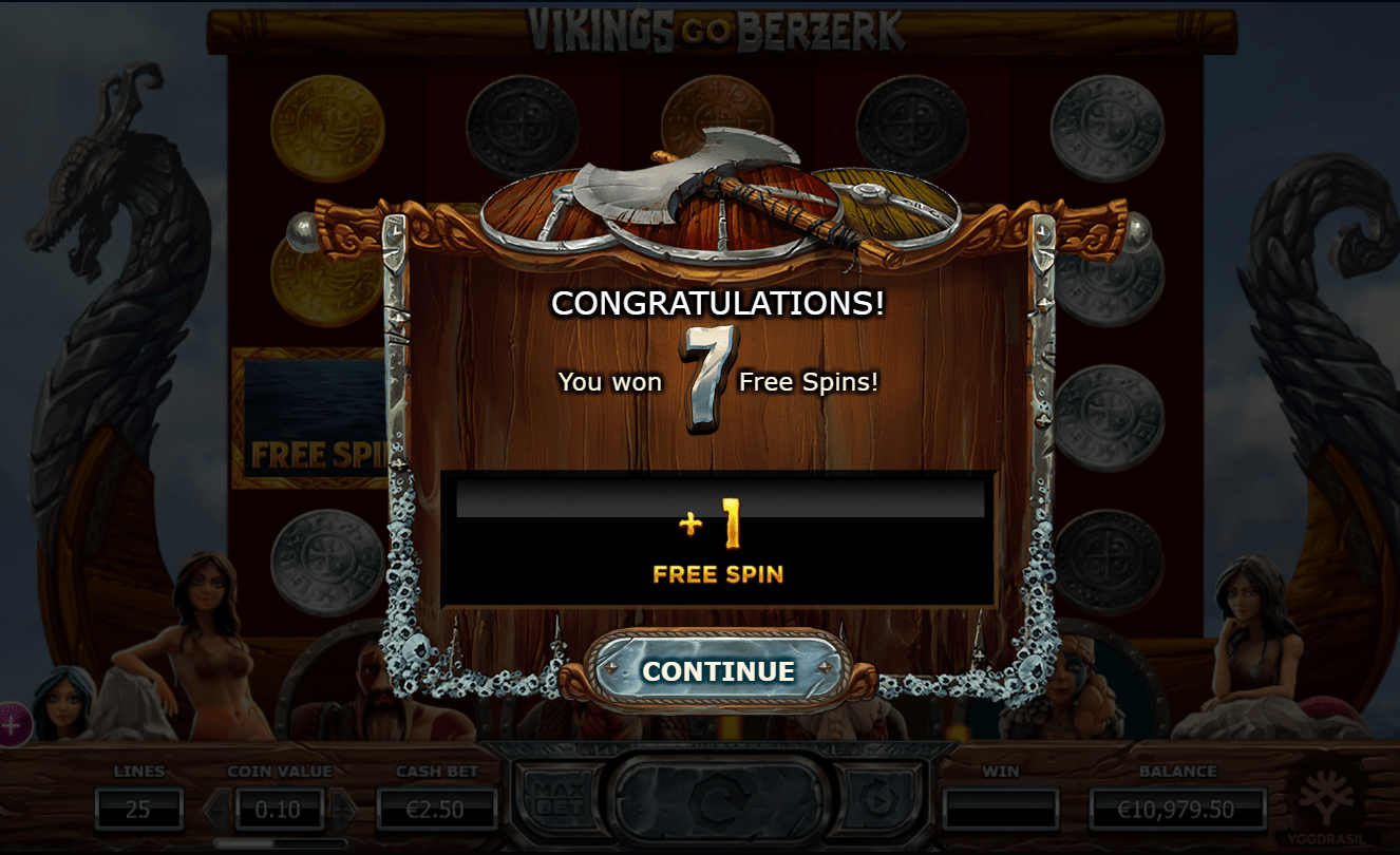 Free spins in Vikings Go Berzerk bonus.